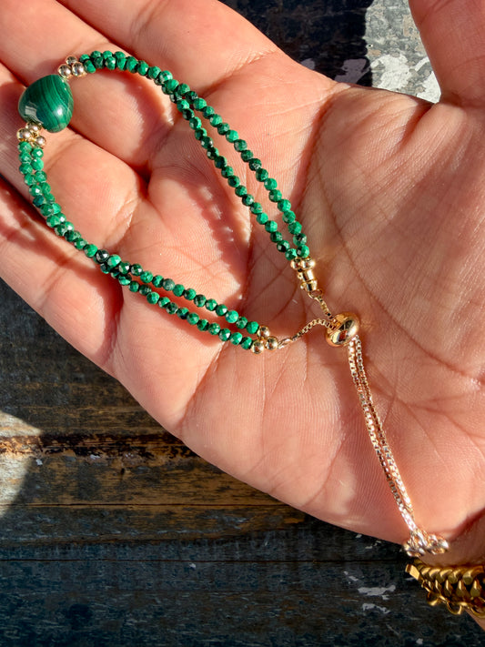 One (1) Malachite Heart Charm Bracelet | Adjustable