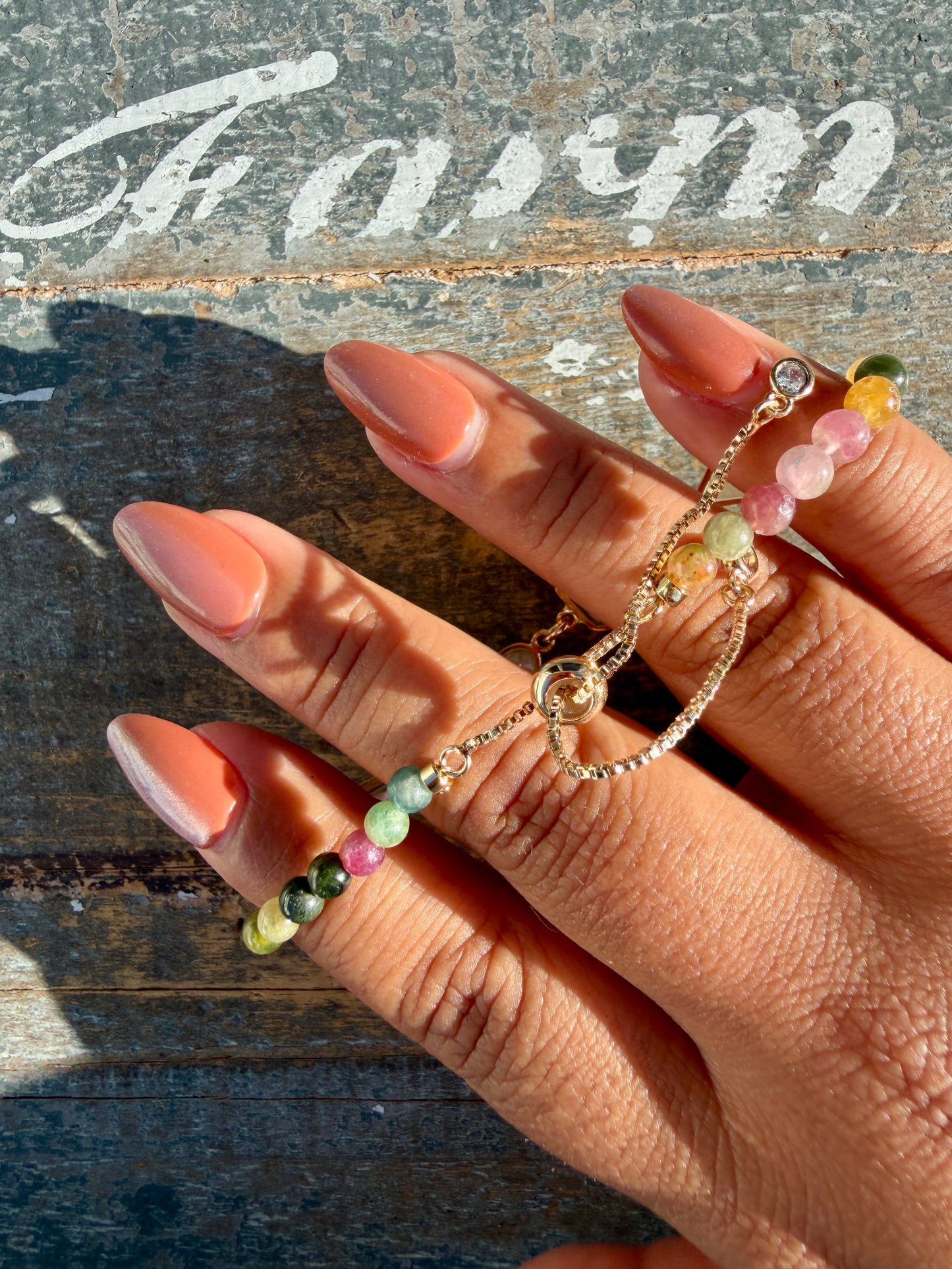 One (1) Tourmaline with Shell Bracelet | Adjustable