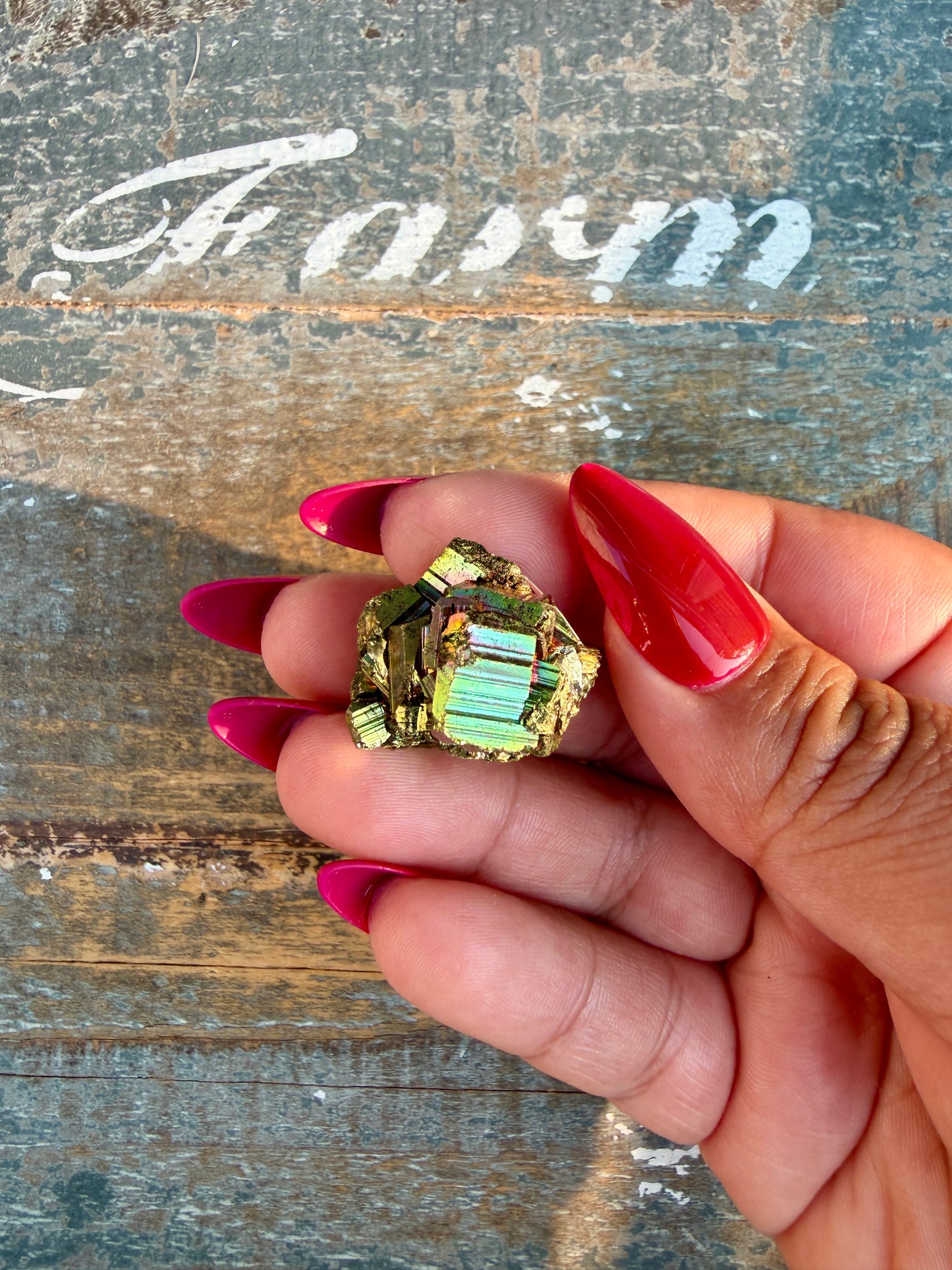 Gorgeous Cubic Pyrite with Natural Rainbow Iridescence from Indonesia | Opt 12