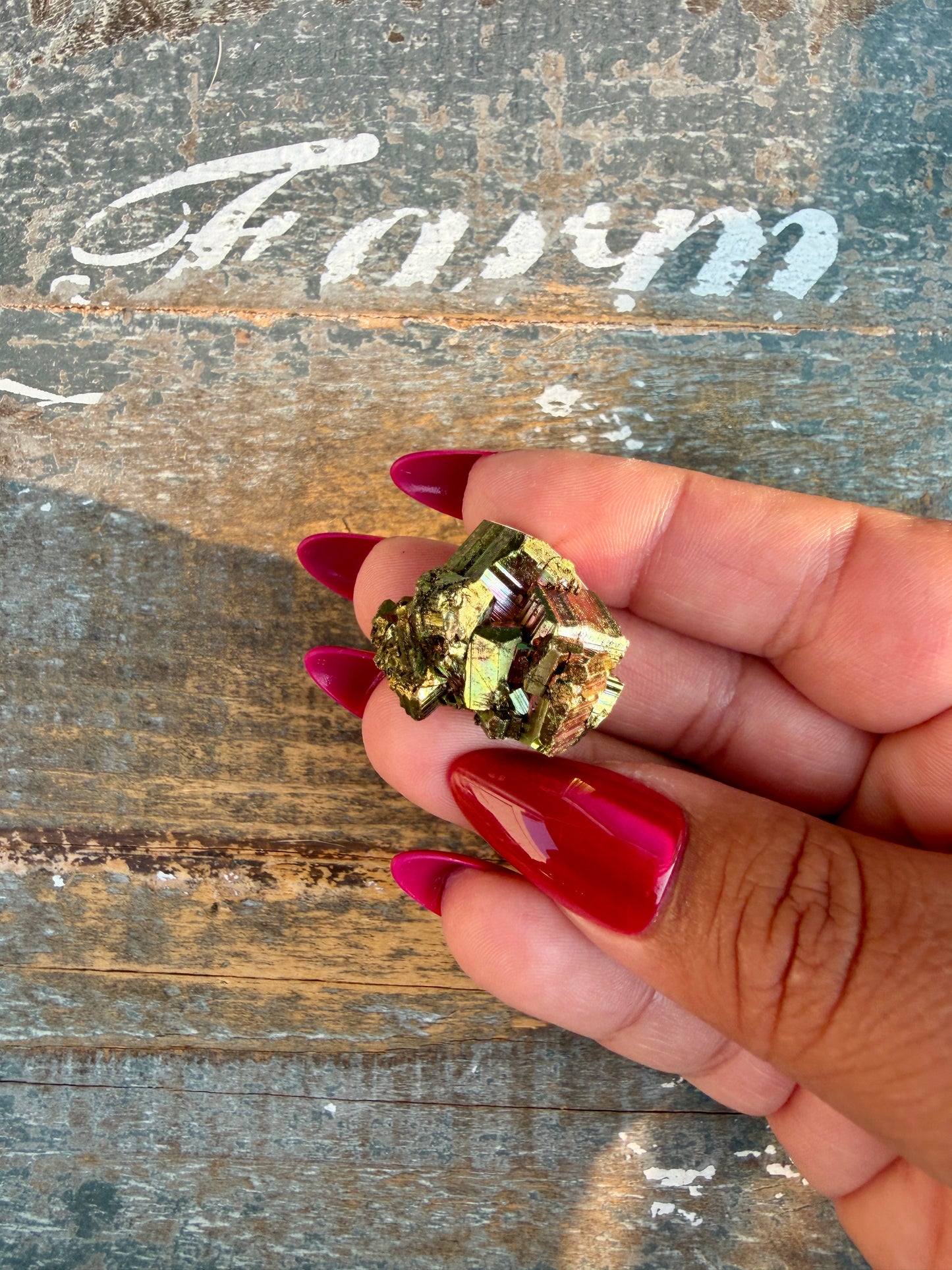 Gorgeous Cubic Pyrite with Natural Rainbow Iridescence from Indonesia | Opt 12