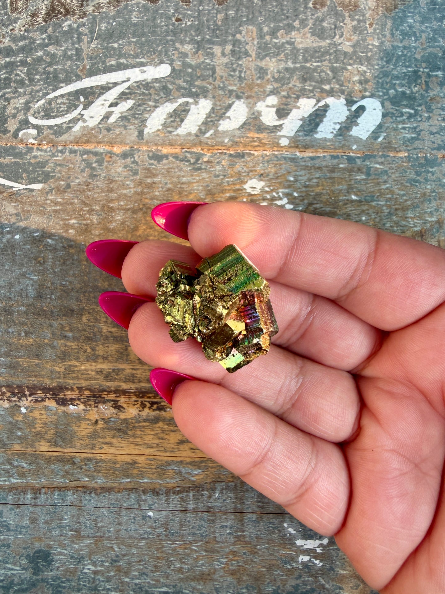 Gorgeous Cubic Pyrite with Natural Rainbow Iridescence from Indonesia | Opt 12