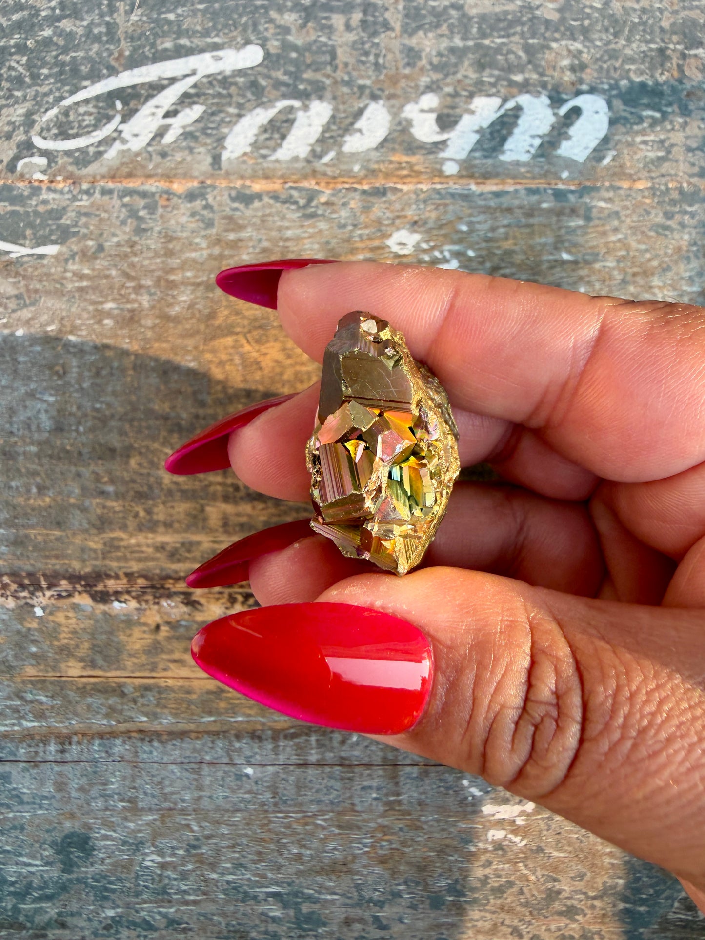 Gorgeous Cubic Pyrite with Natural Rainbow Iridescence from Indonesia | Opt 7