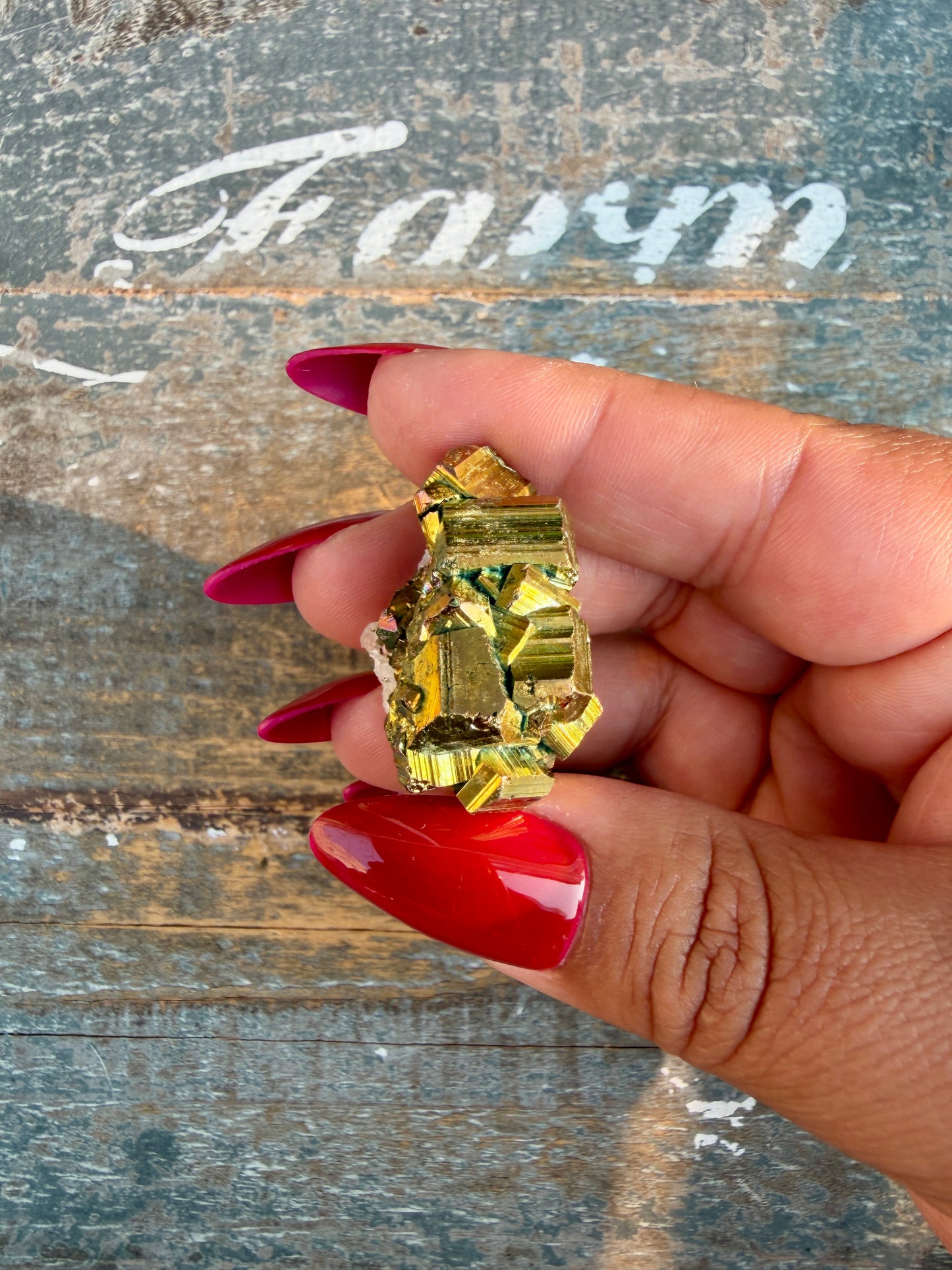 Gorgeous Cubic Pyrite with Natural Rainbow Iridescence from Indonesia | Opt 13