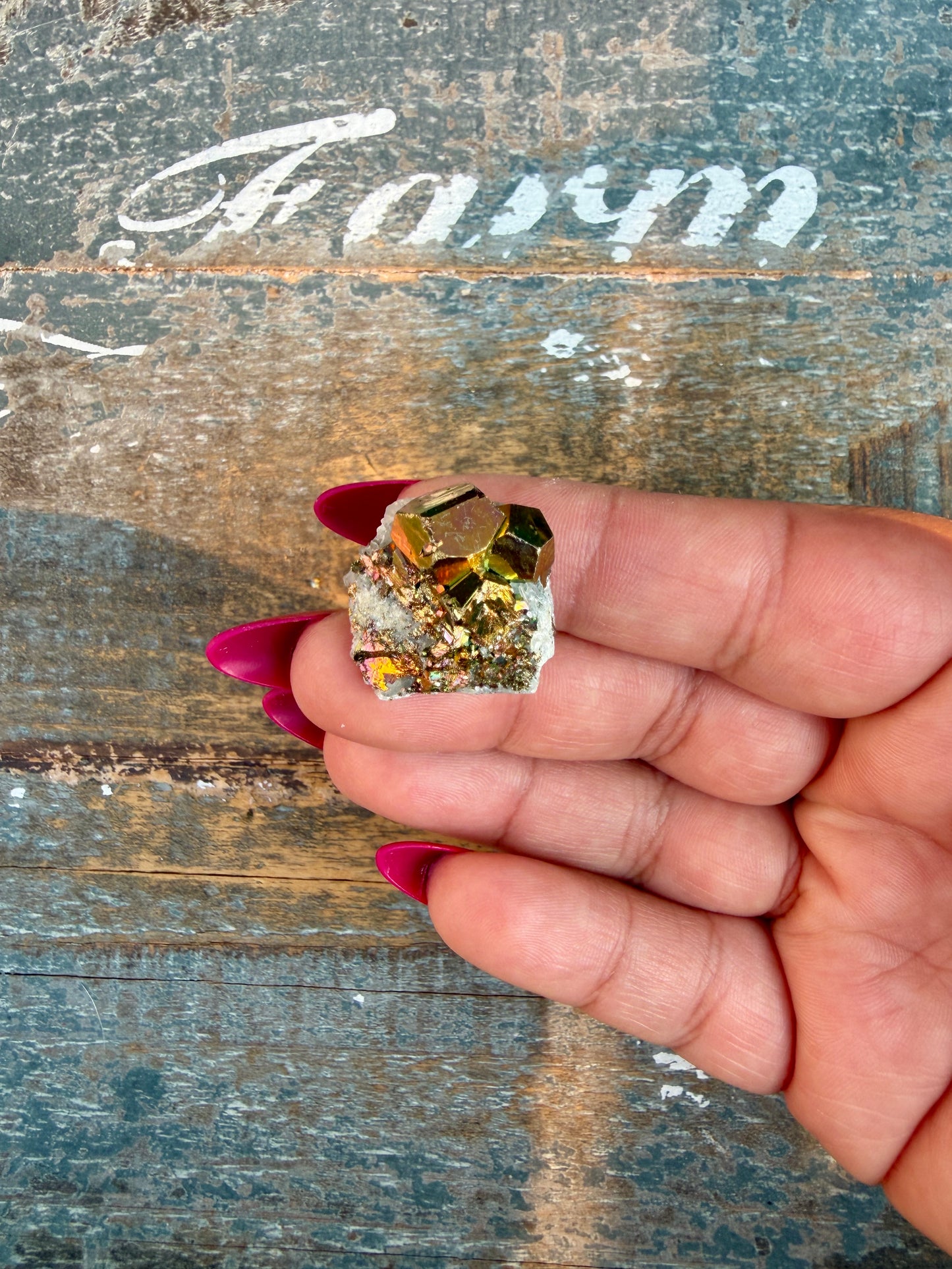 Gorgeous Cubic Pyrite with Natural Rainbow Iridescence from Indonesia | Opt 41