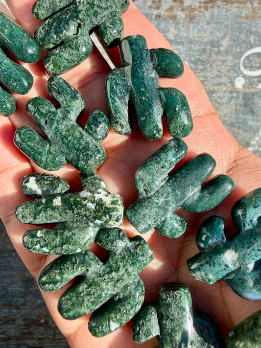 One (1) Adorable Moss Agate Cactus Carving | Intuitively Chosen