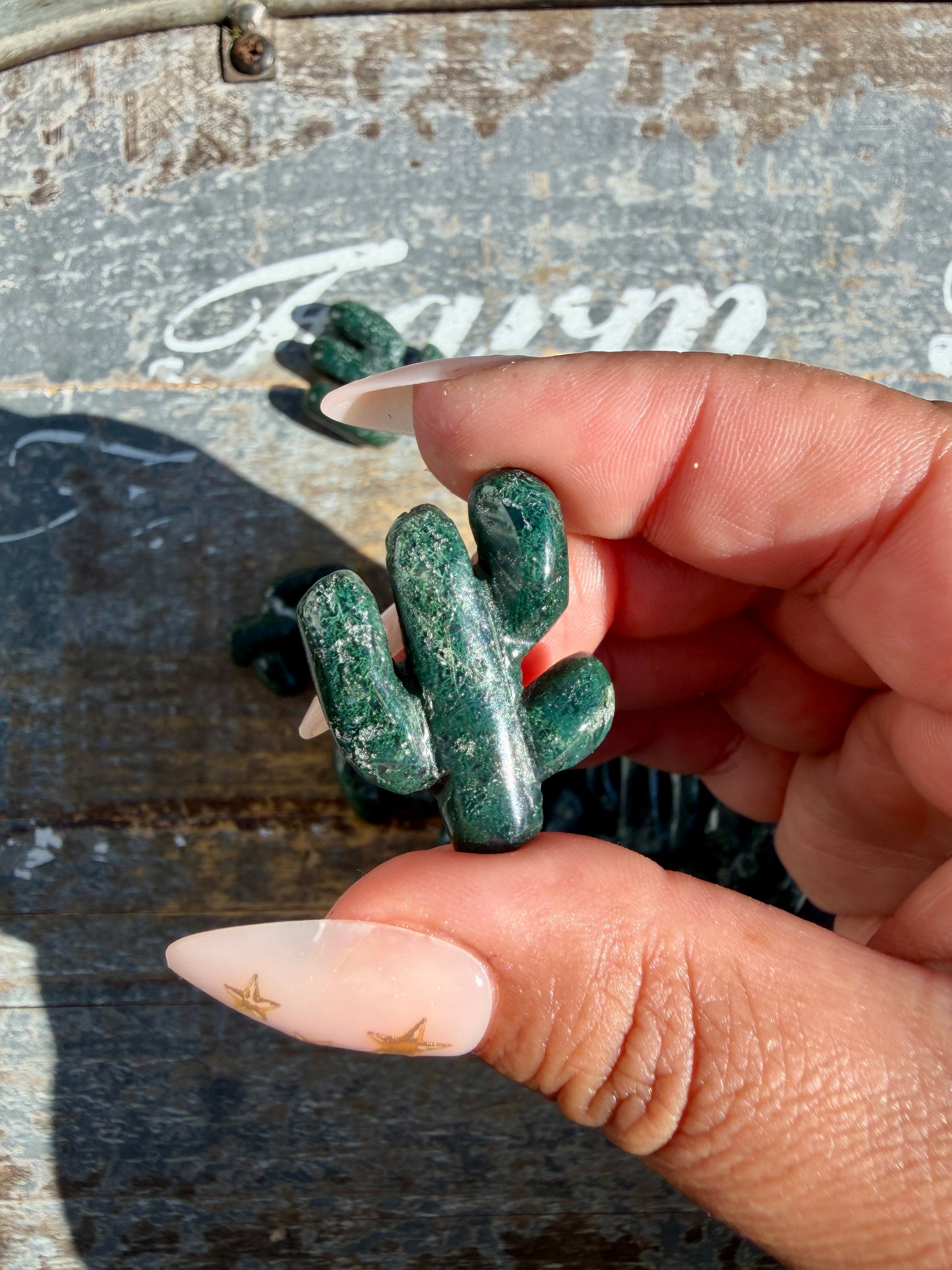 One (1) Adorable Moss Agate Cactus Carving | Intuitively Chosen