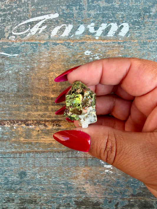 Gorgeous Cubic Pyrite with Natural Rainbow Iridescence from Indonesia | Opt 42