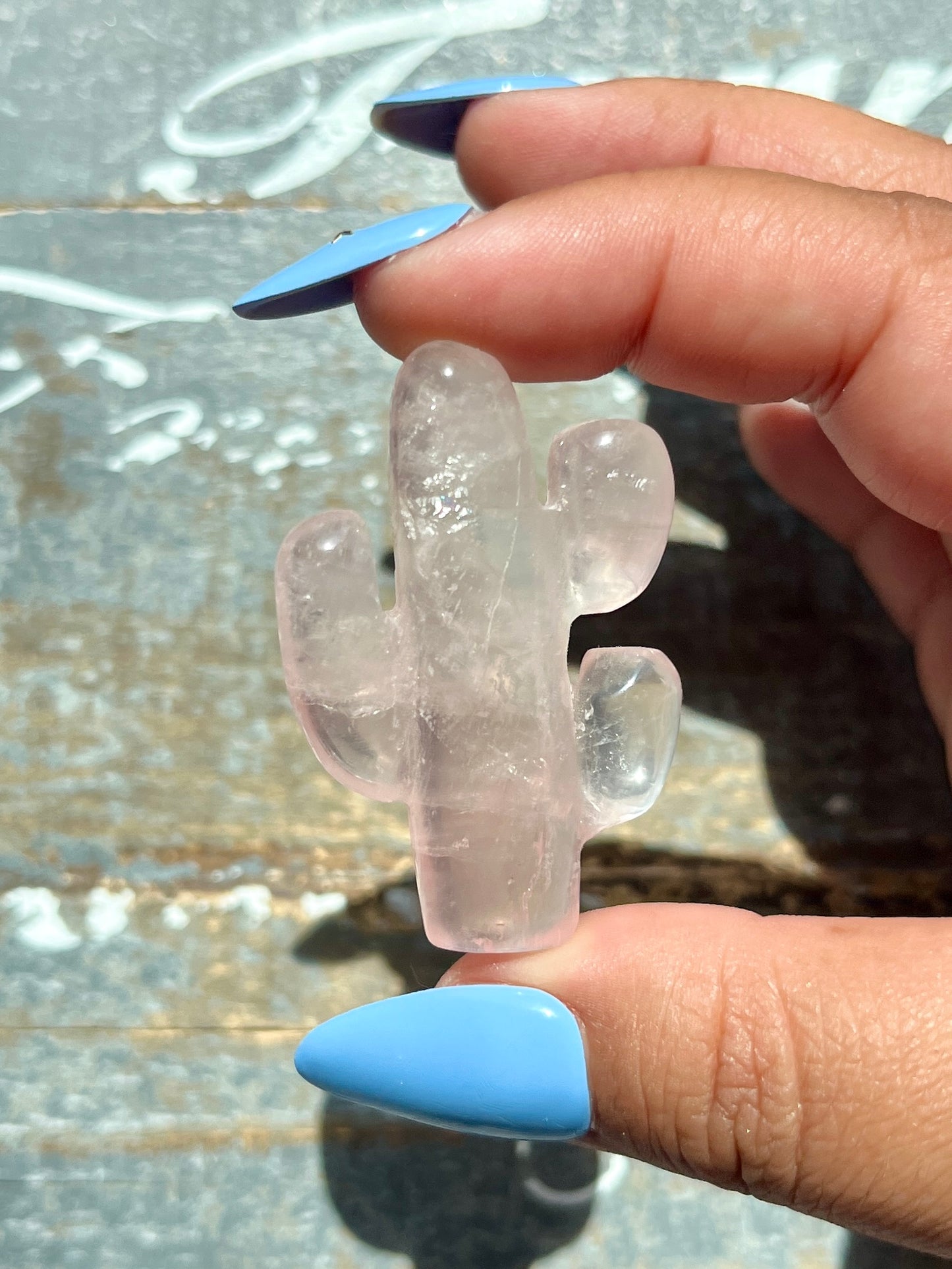 Adorable Hand Carved Mini Rose Quartz Cactus