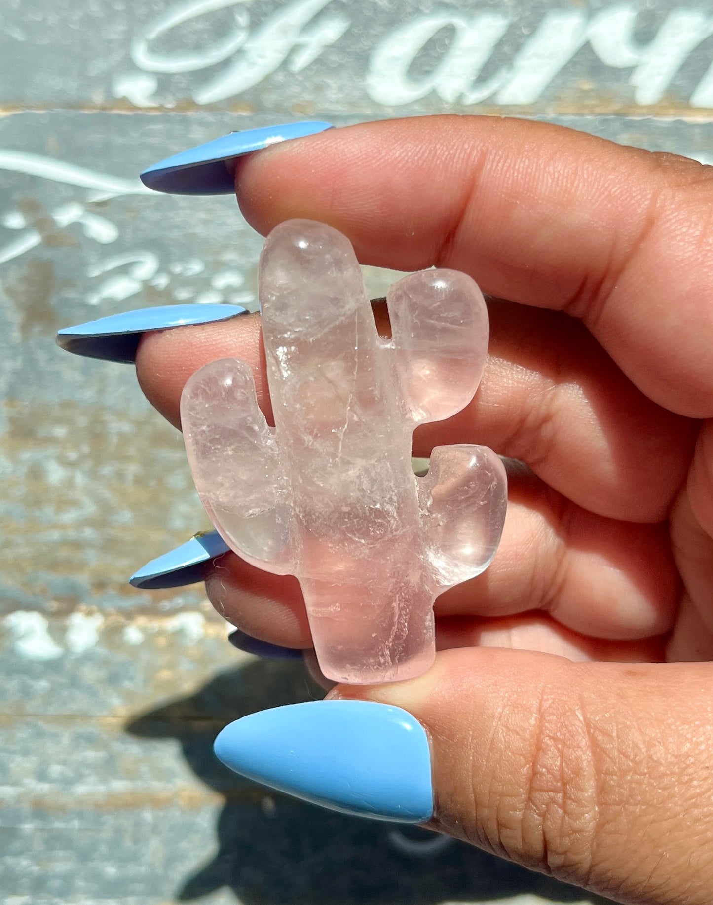 Adorable Hand Carved Mini Rose Quartz Cactus