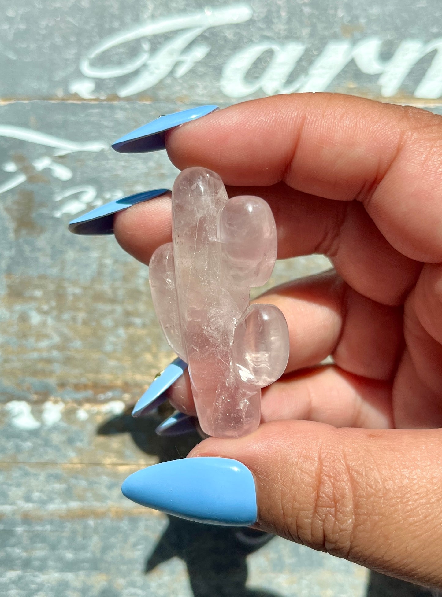 Adorable Hand Carved Mini Rose Quartz Cactus