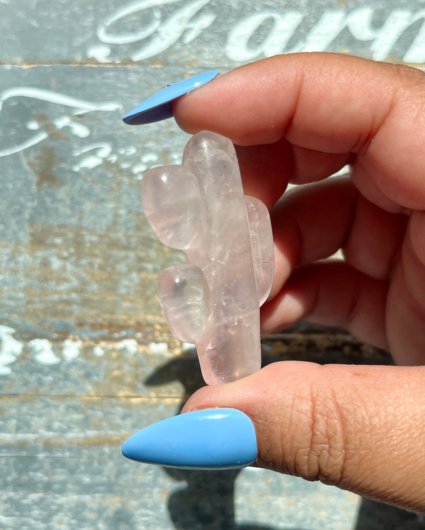 Adorable Hand Carved Mini Rose Quartz Cactus