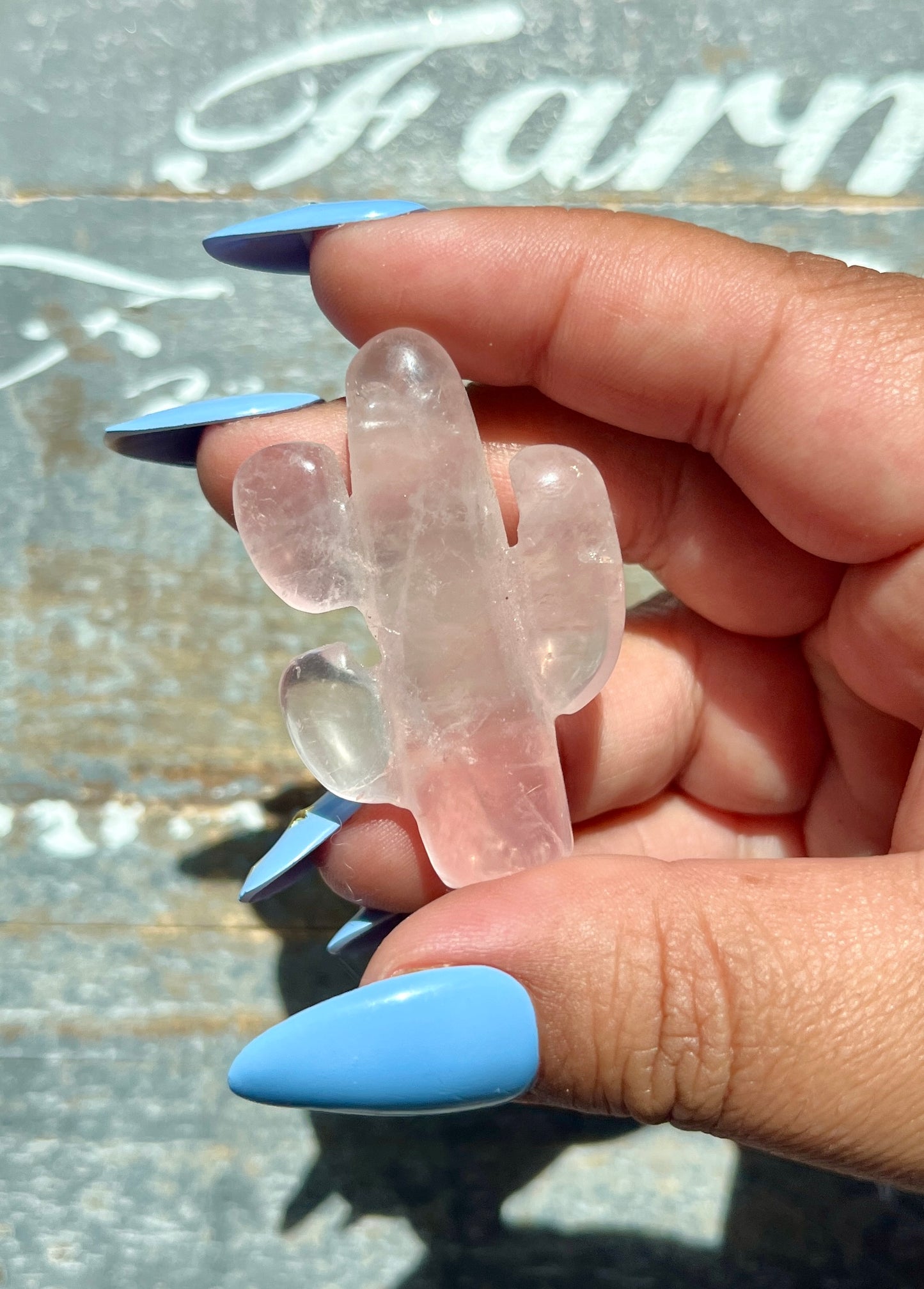 Adorable Hand Carved Mini Rose Quartz Cactus