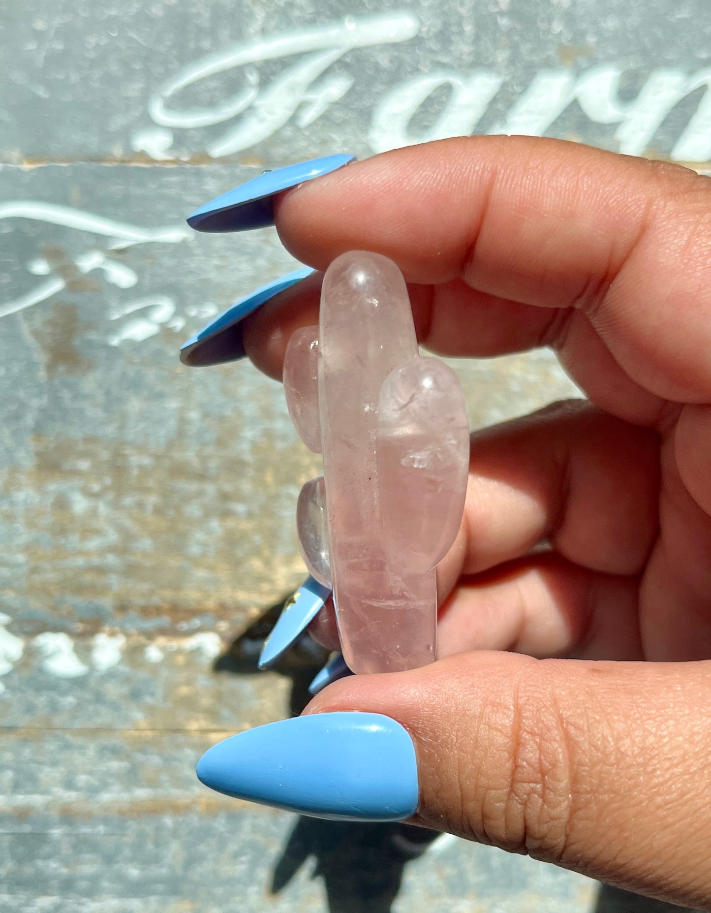 Adorable Hand Carved Mini Rose Quartz Cactus