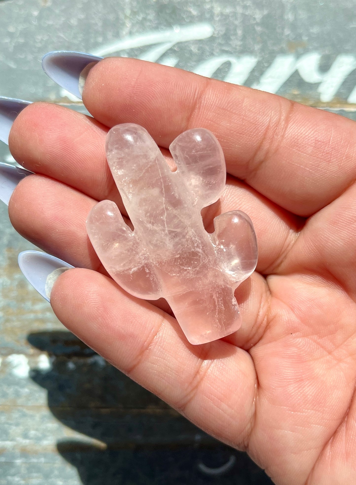 Adorable Hand Carved Mini Rose Quartz Cactus