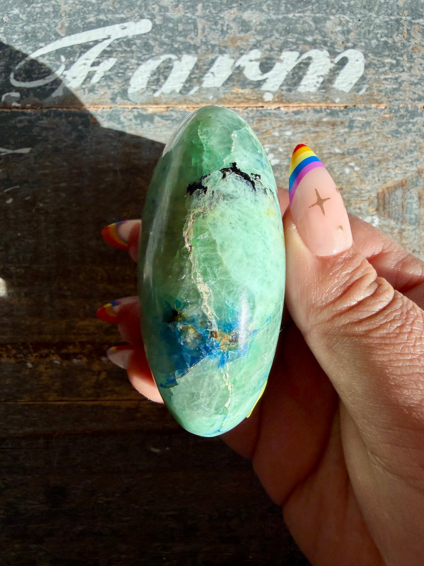 Gorgeous ChrysocollaX & Azurite Palm Stone | India | Opt V
