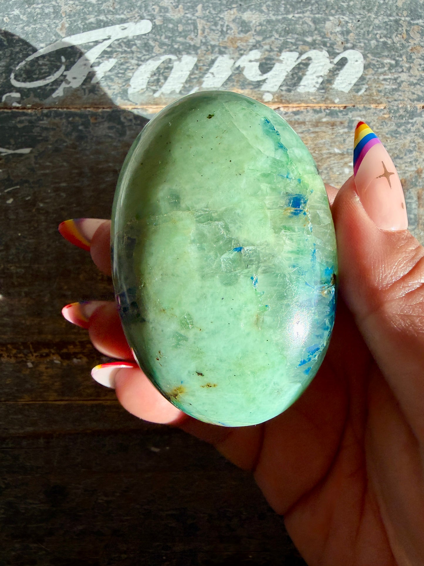 Gorgeous ChrysocollaX & Azurite Palm Stone | India | Opt V