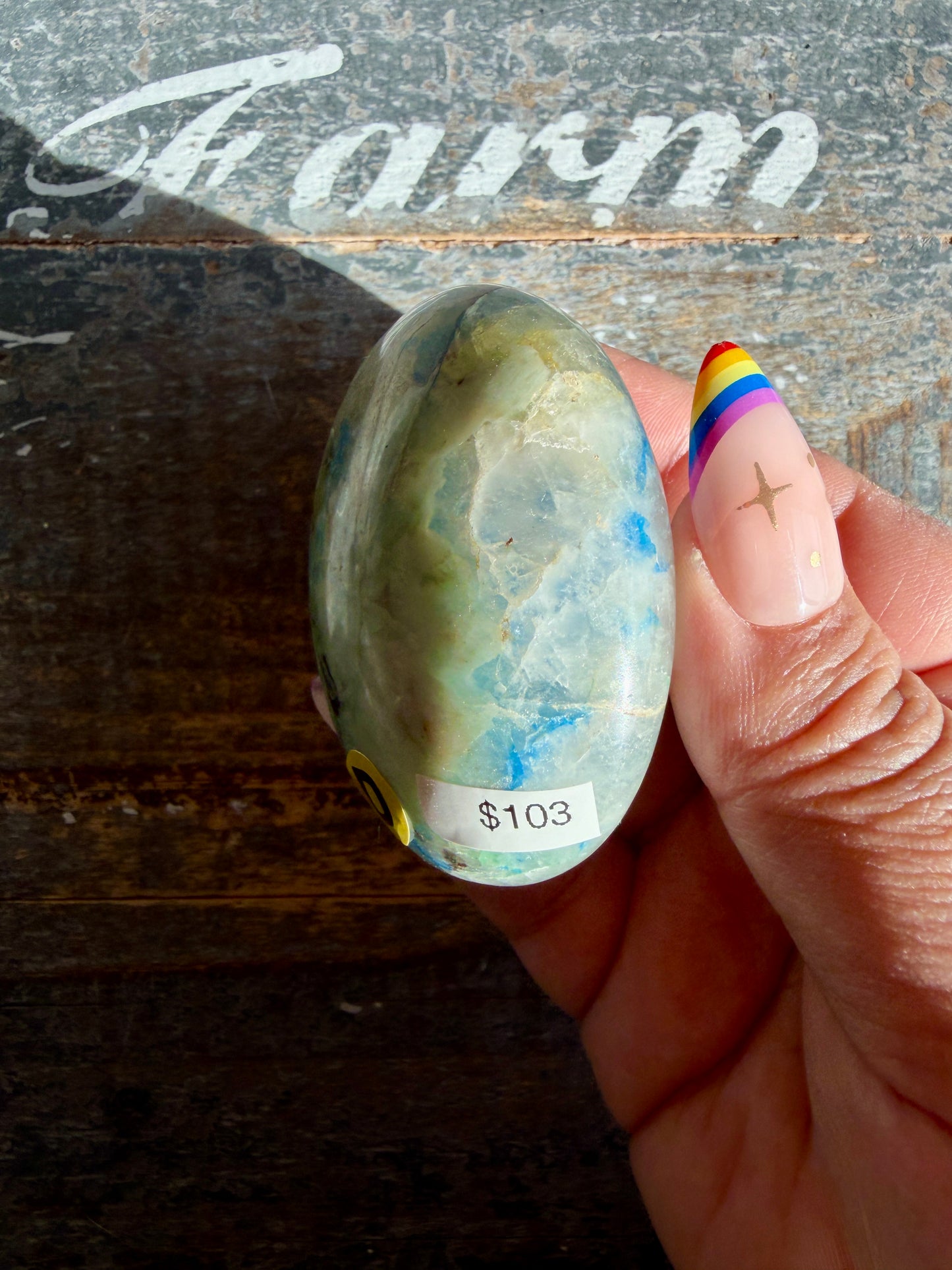 Gorgeous ChrysocollaX & Azurite Palm Stone | India | Opt D