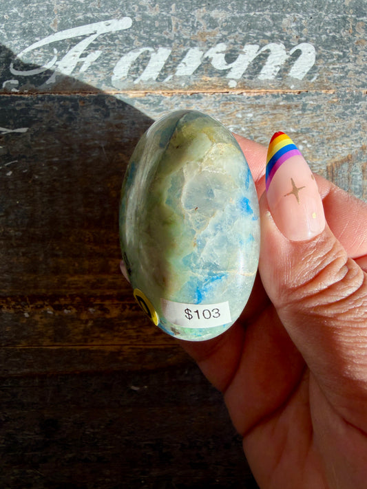 Gorgeous ChrysocollaX & Azurite Palm Stone | India | Opt D