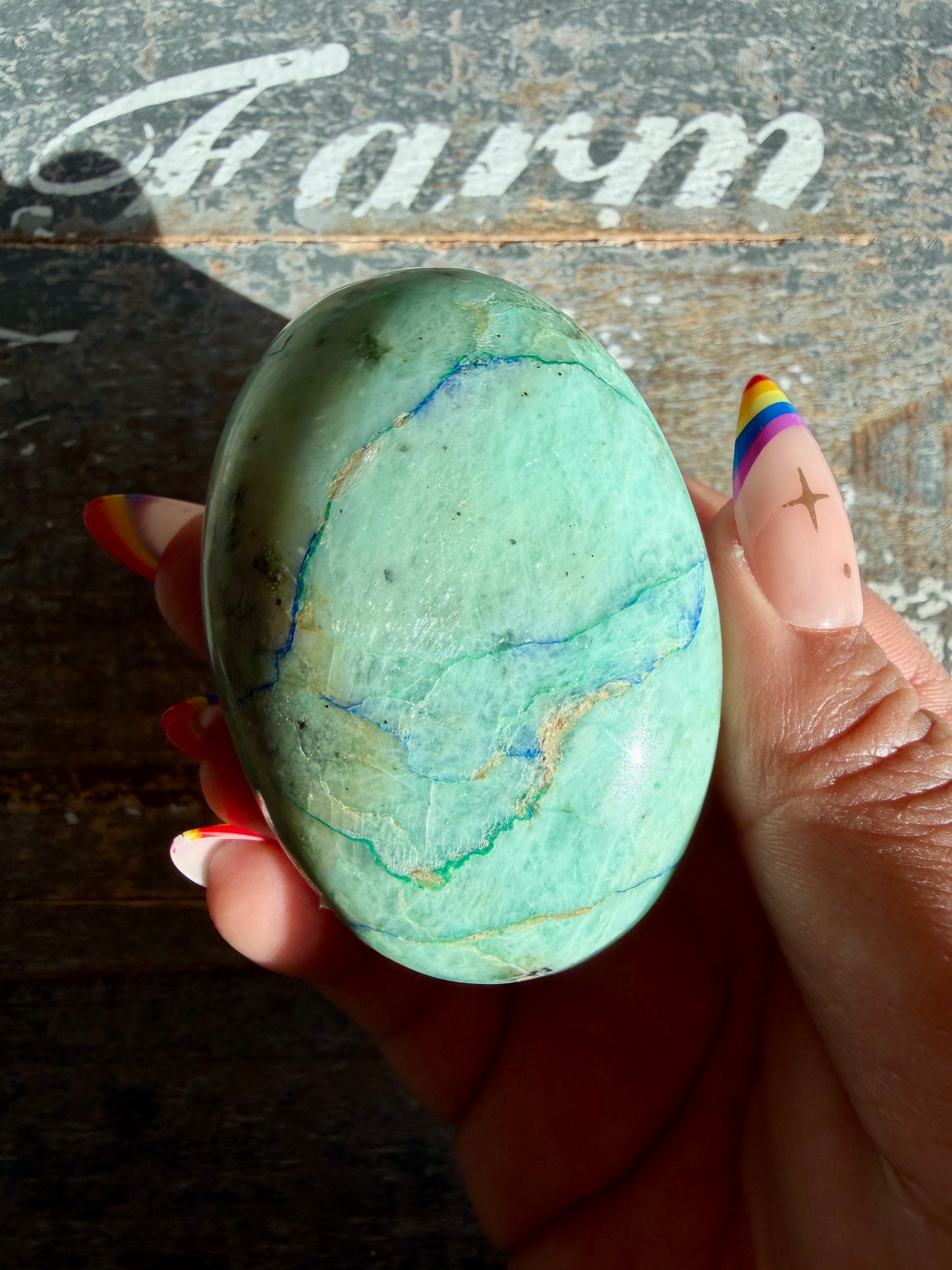 Gorgeous ChrysocollaX & Azurite Palm Stone | India | Opt Z