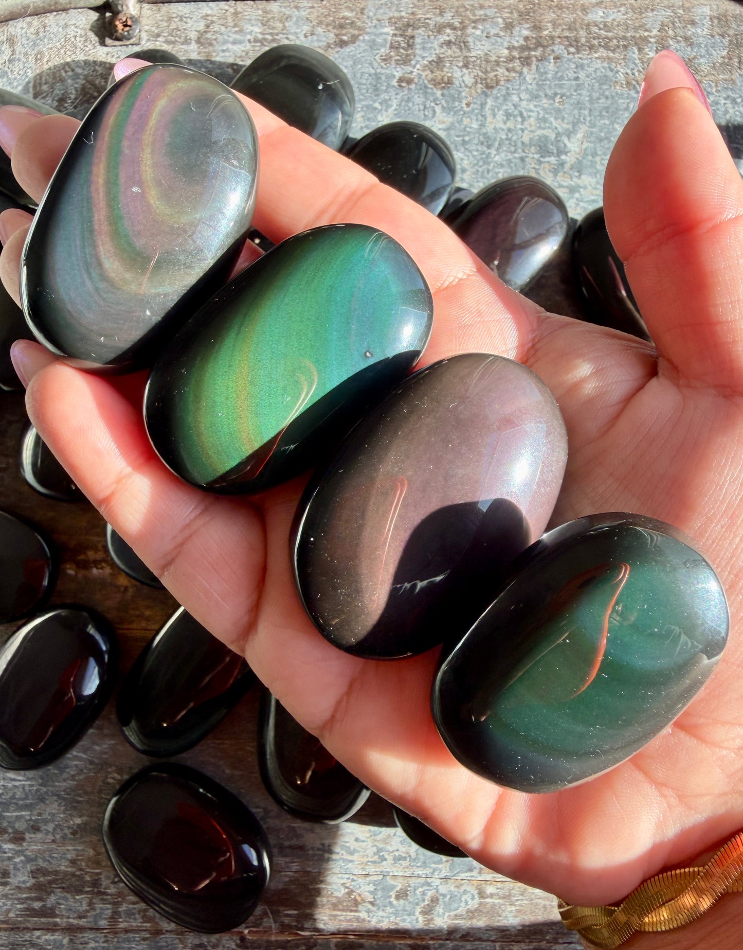 One (1) Gorgeous Rainbow Obsidian Mini Palm Stone