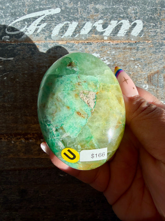 Gorgeous ChrysocollaX & Azurite Palm Stone | India | Opt U