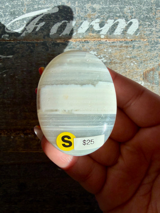 Gorgeous White Banded Agate Palm Stone | India | Opt S