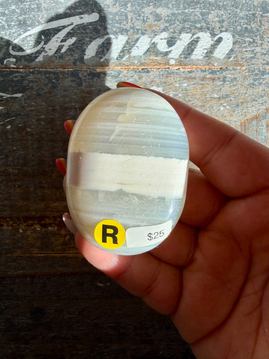 Gorgeous White Banded Agate Palm Stone | India | Opt R