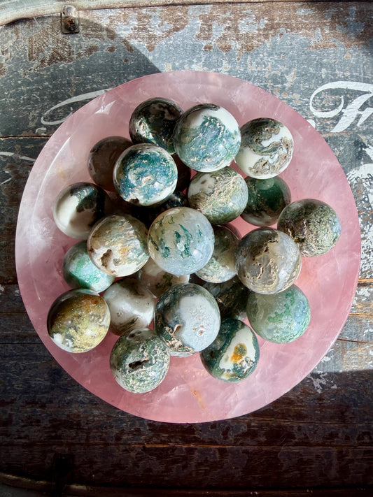 One (1) Moss Agate Mini Sphere | India | Intuitively Chosen
