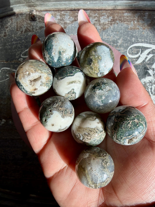One (1) Moss Agate Mini Sphere | India | Intuitively Chosen