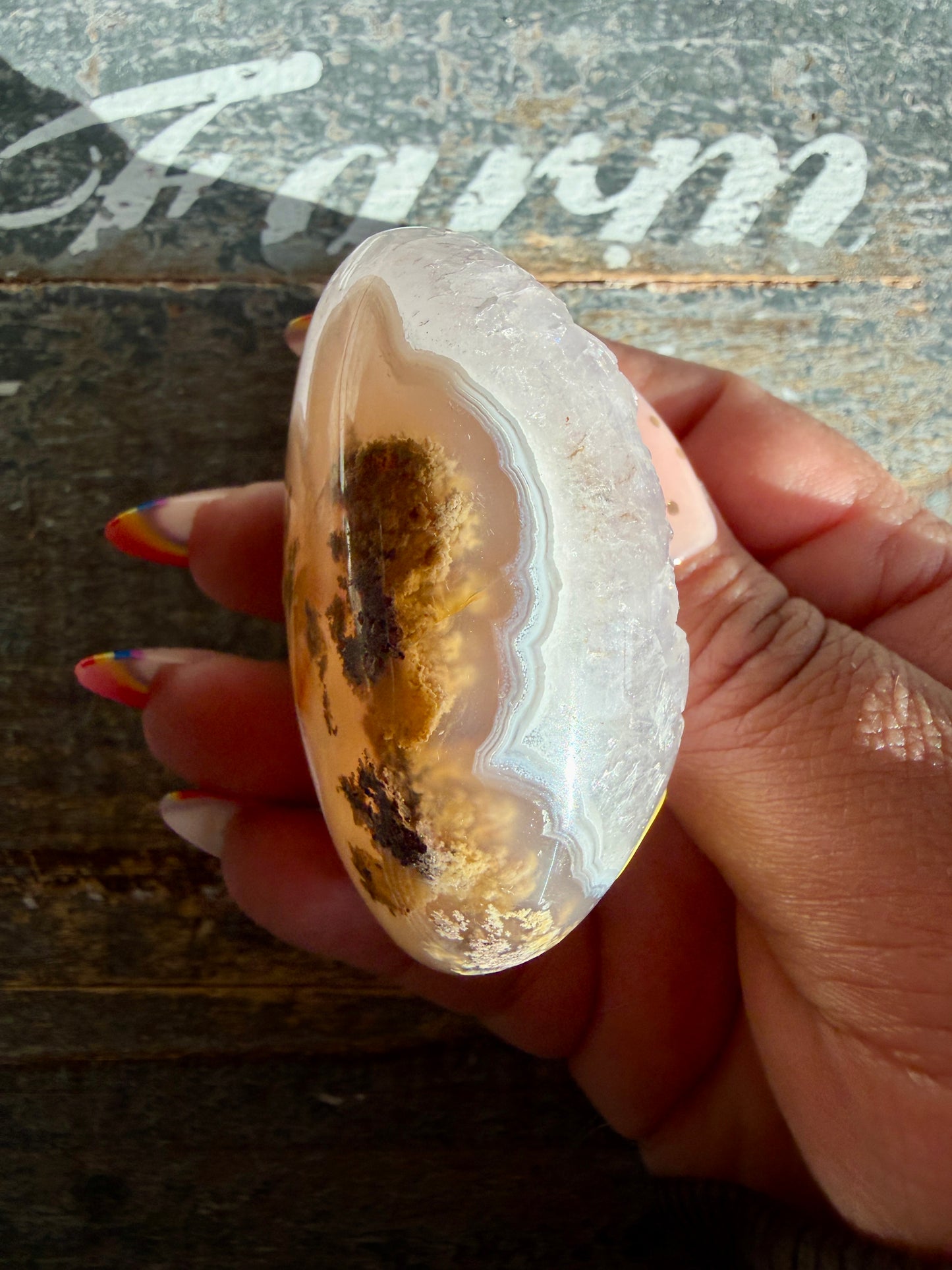 Gorgeous Indonesian Scenic Moss Agate Palm Stone | Opt M