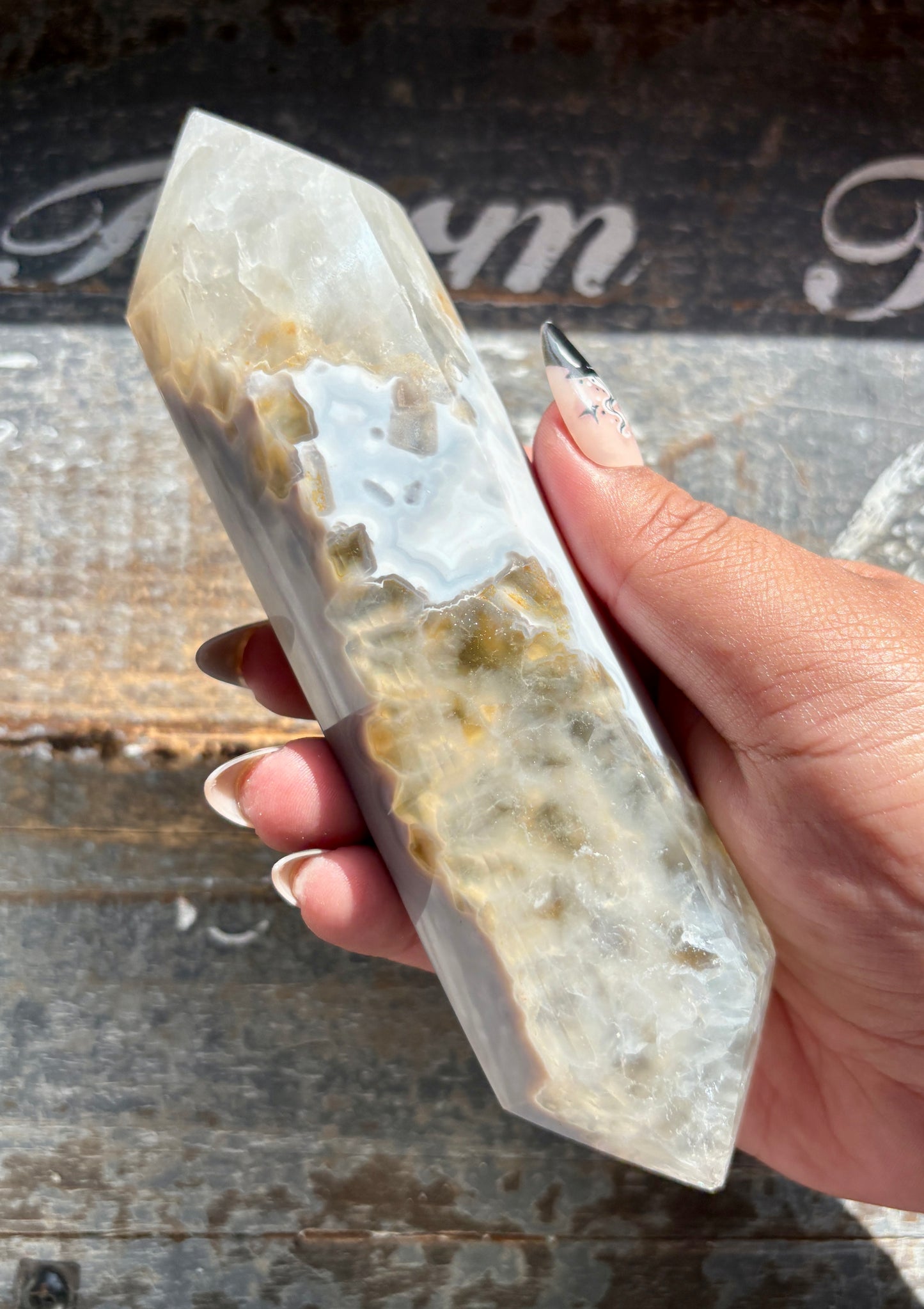 Gorgeous High Grade Agate Wand with Druzy from Brazil