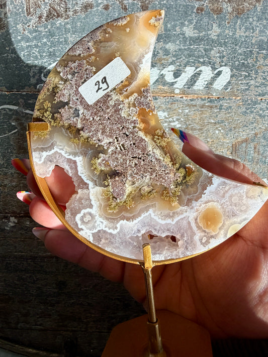 Gorgeous Indonesian Scenic Moss Agate Moon On Stand | Opt 29