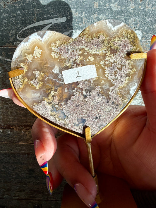 Gorgeous Indonesian Scenic Moss Agate Heart on Stand | Opt 2