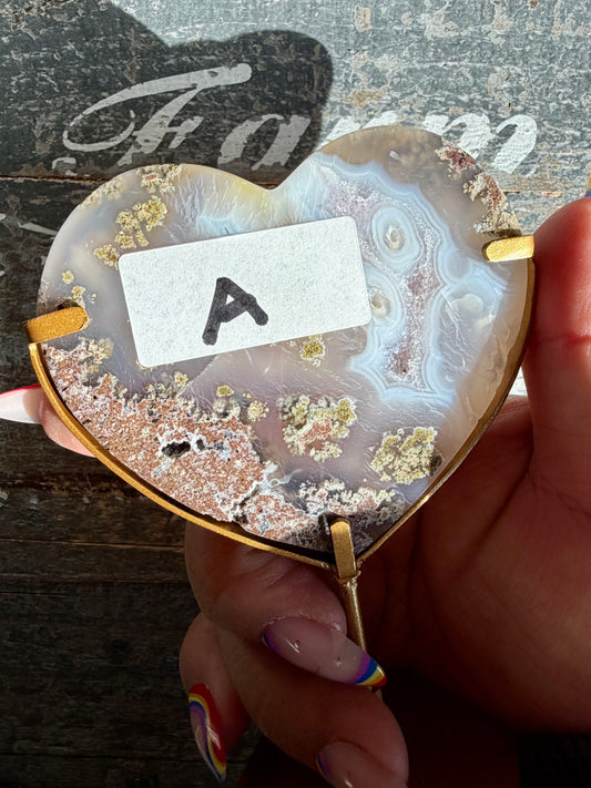 Gorgeous Indonesian Scenic Moss Agate Heart on Stand | Opt A