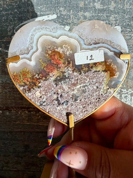 Gorgeous Indonesian Scenic Moss Agate Heart on Stand | Opt 12
