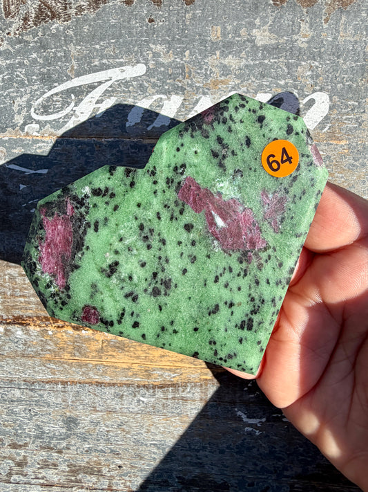 Gorgeous Ruby In Fuchsite Faceted Flat Heart | Opt 64