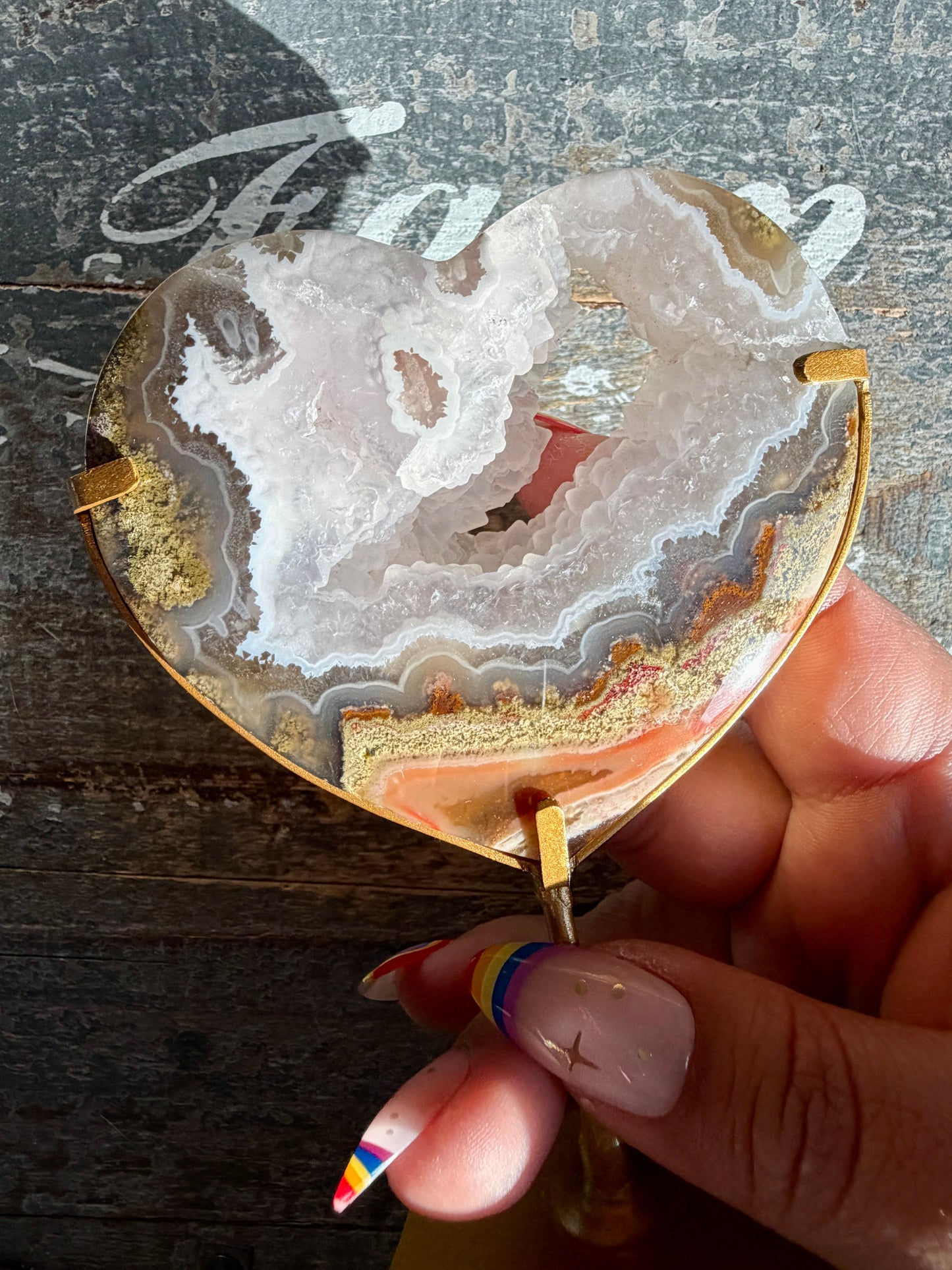 Gorgeous Indonesian Scenic Moss Agate Heart on Stand | Opt 6
