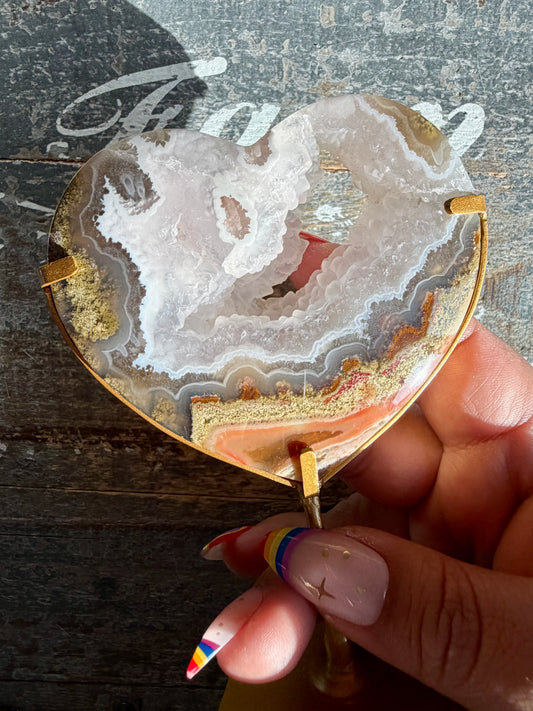 Gorgeous Indonesian Scenic Moss Agate Heart on Stand | Opt 6