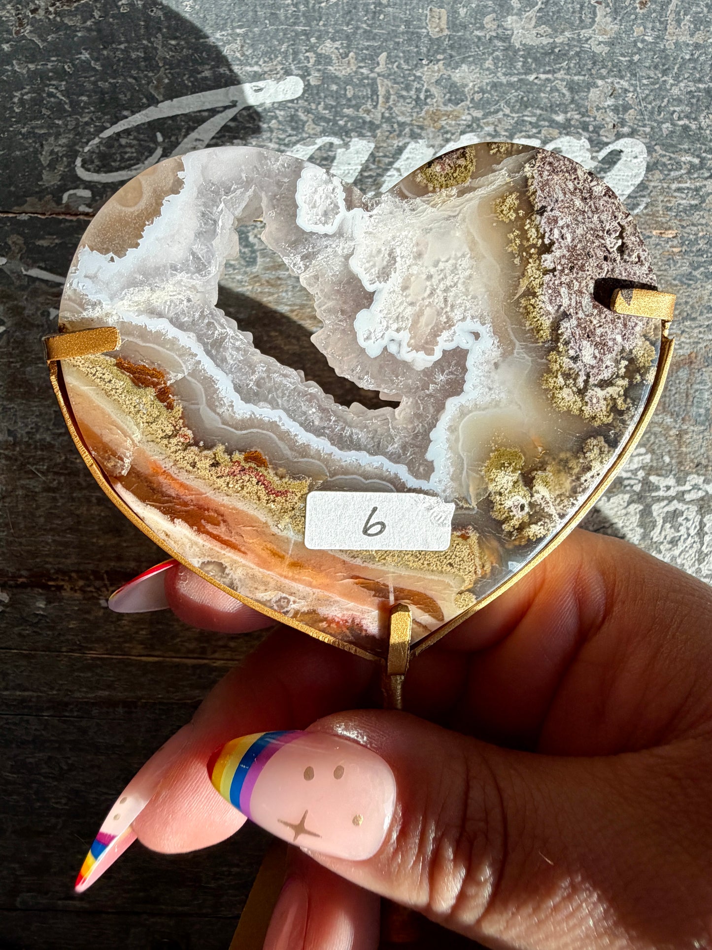 Gorgeous Indonesian Scenic Moss Agate Heart on Stand | Opt 6