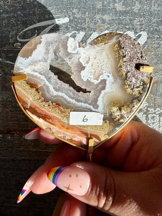 Gorgeous Indonesian Scenic Moss Agate Heart on Stand | Opt 6