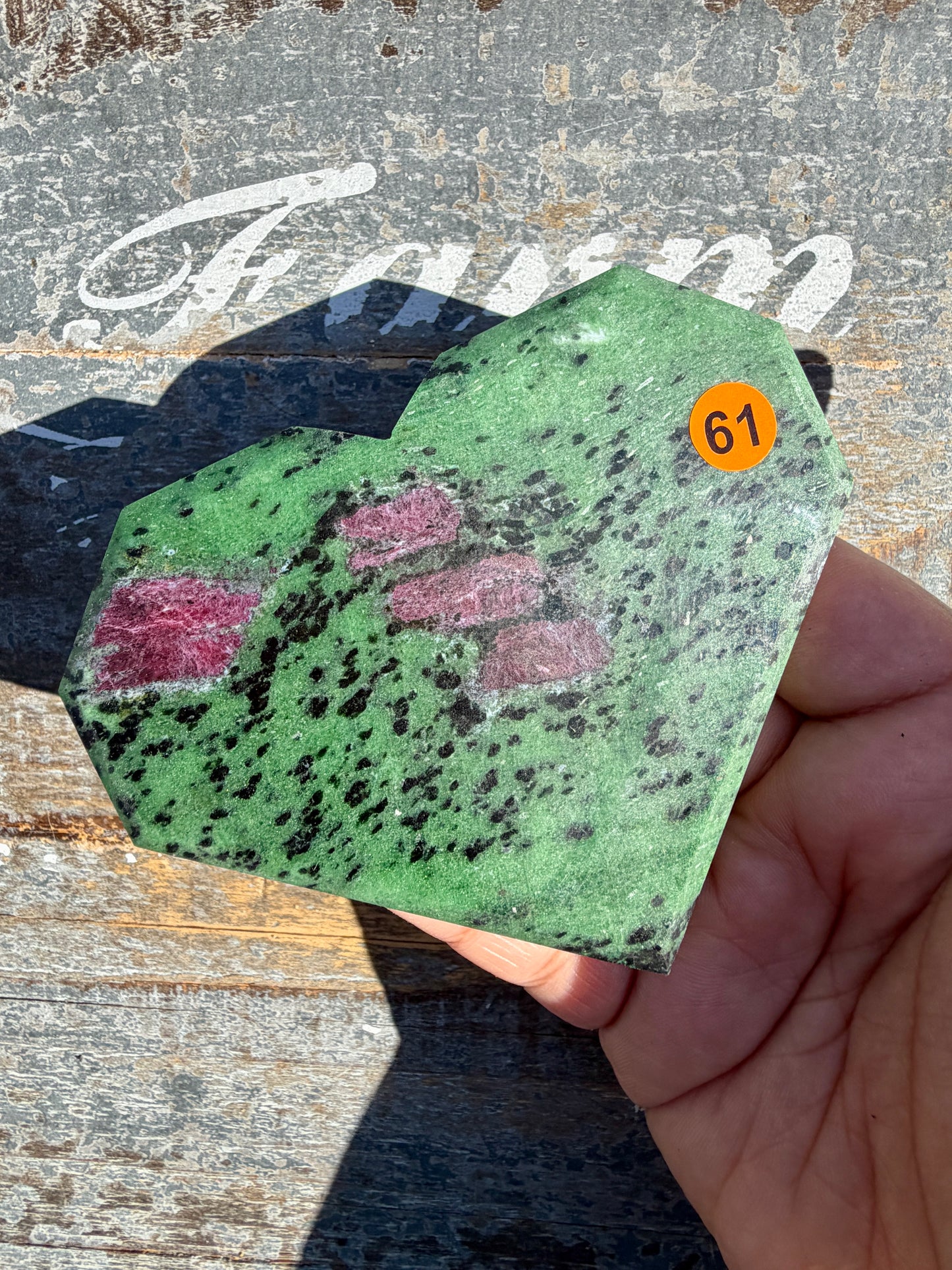 Gorgeous Ruby In Fuchsite Faceted Flat Heart | Opt 61