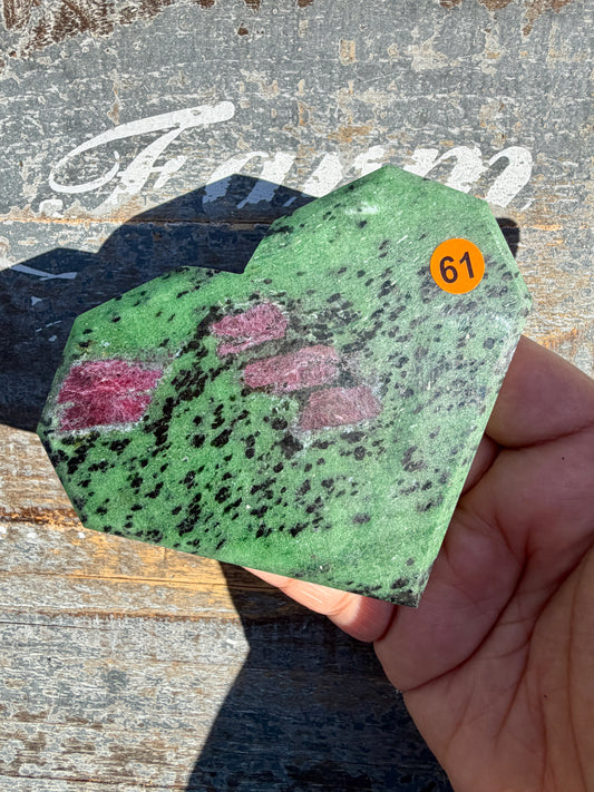 Gorgeous Ruby In Fuchsite Faceted Flat Heart | Opt 61
