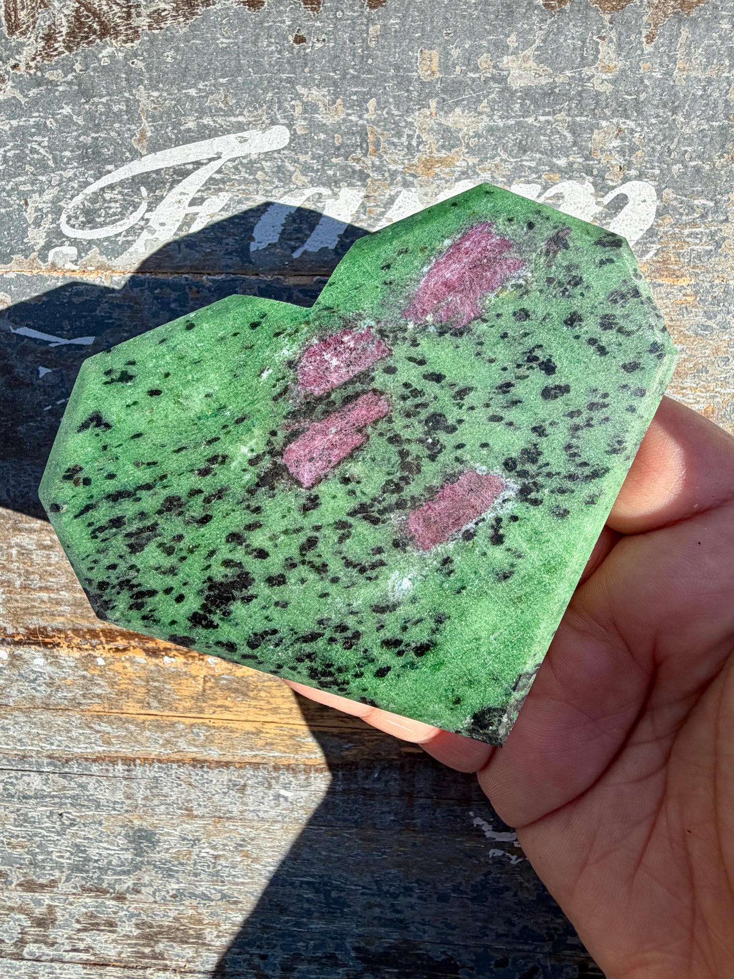 Gorgeous Ruby In Fuchsite Faceted Flat Heart | Opt 61