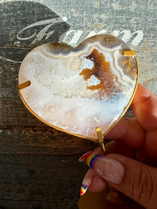 Gorgeous Indonesian Scenic Moss Agate Heart on Stand | Opt 19