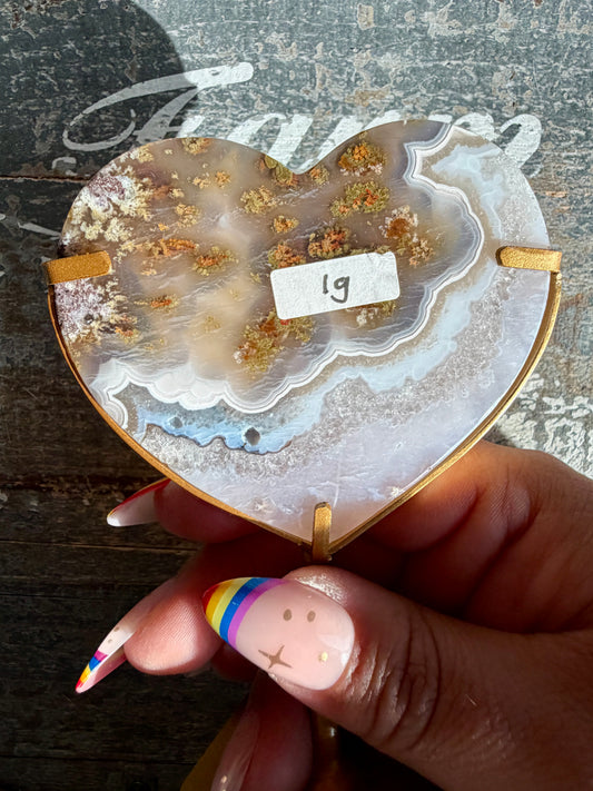 Gorgeous Indonesian Scenic Moss Agate Heart on Stand | Opt 19