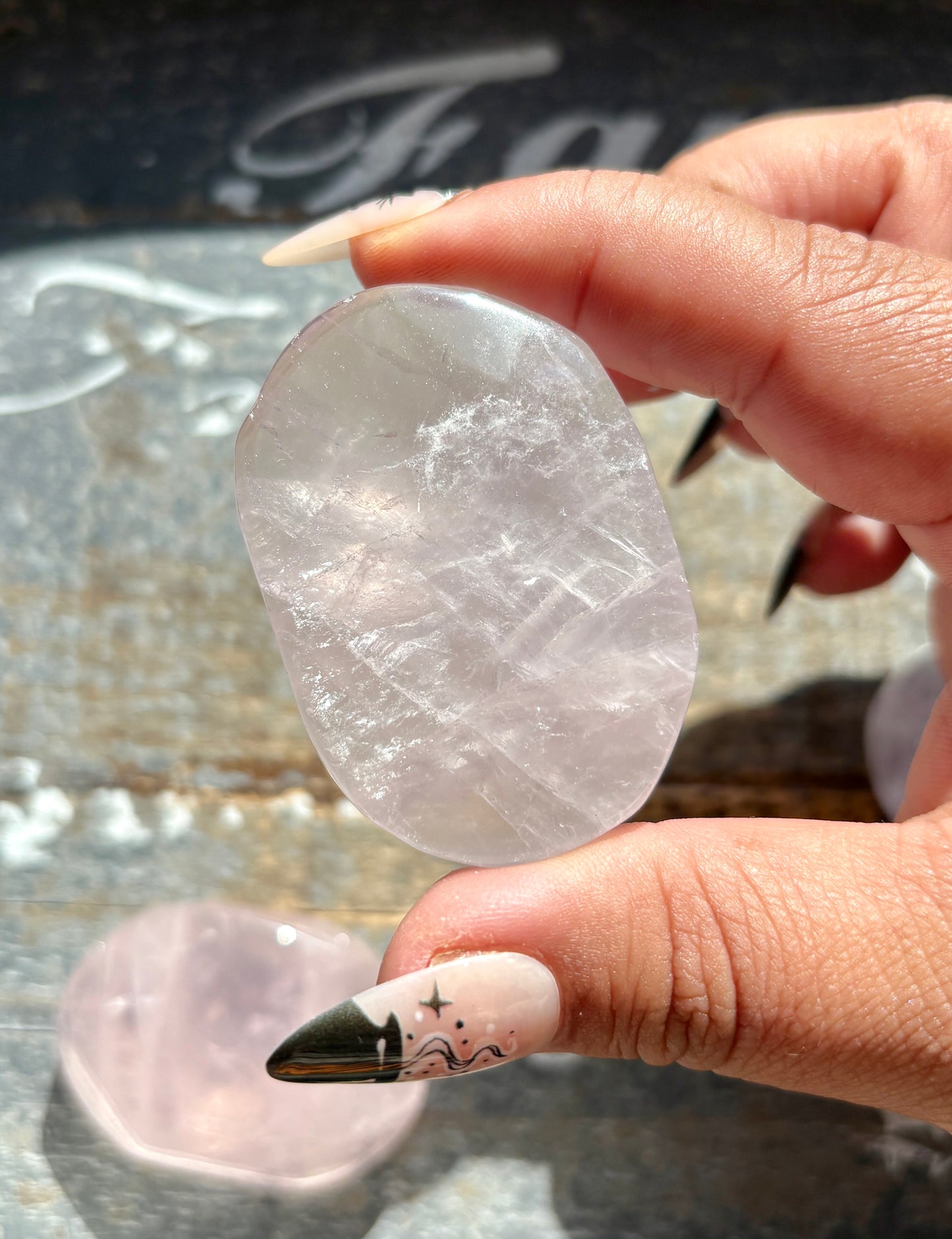 Gorgeous Set of 3 Mini Jelly Lavender Rose Quartz Palm Stone from Madagascar