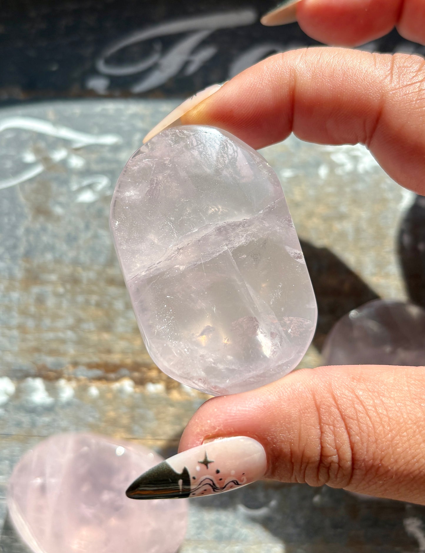 Gorgeous Set of 3 Mini Jelly Lavender Rose Quartz Palm Stone from Madagascar