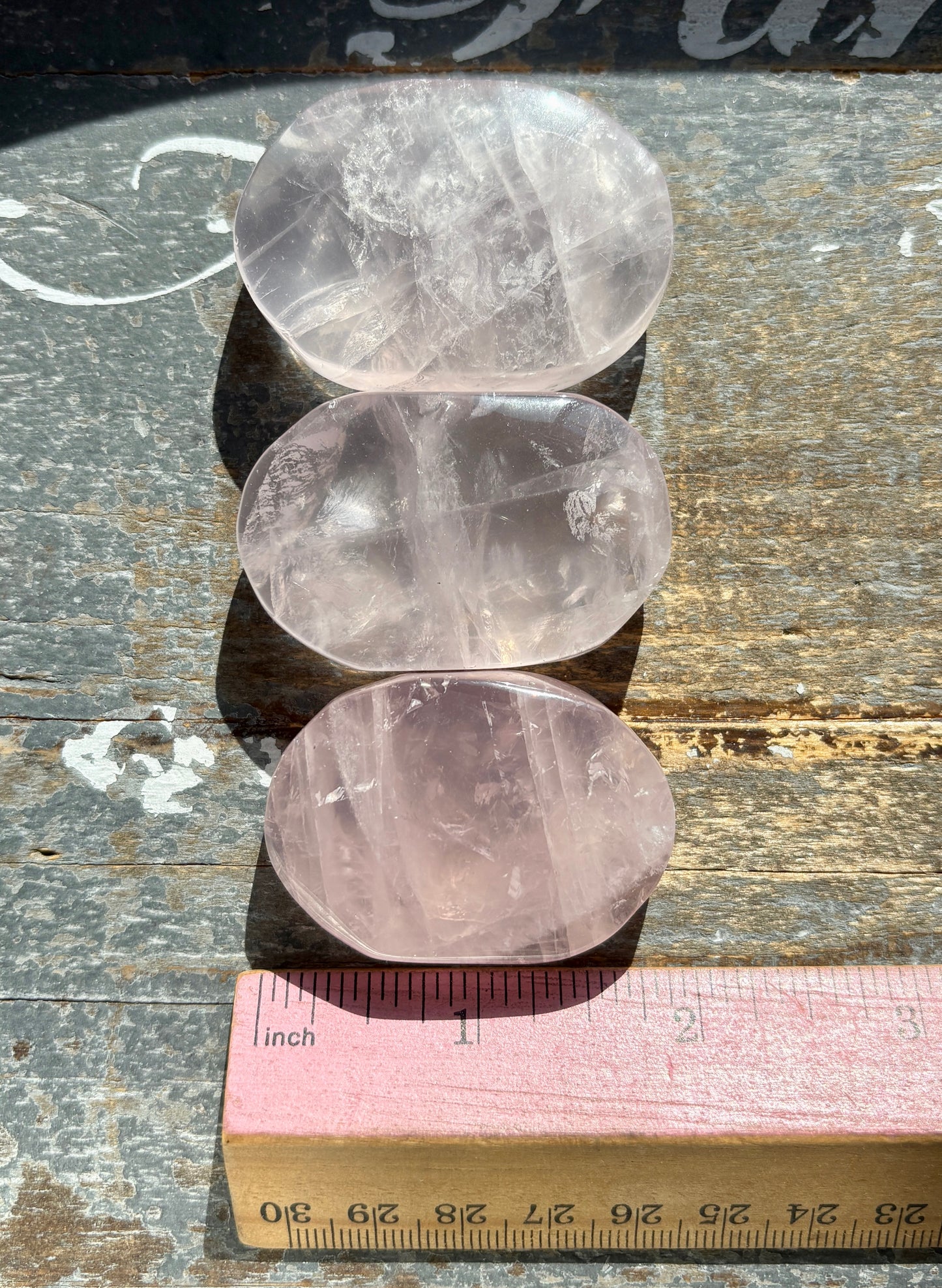 Gorgeous Set of 3 Mini Jelly Lavender Rose Quartz Palm Stone from Madagascar