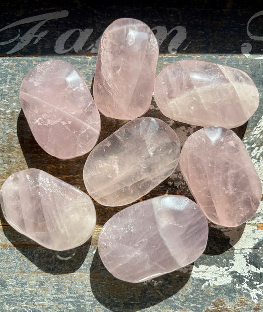 One (1) Gorgeous Jelly Lavender Rose Quartz Palm Stone from Madagascar | Intuitley Chosen