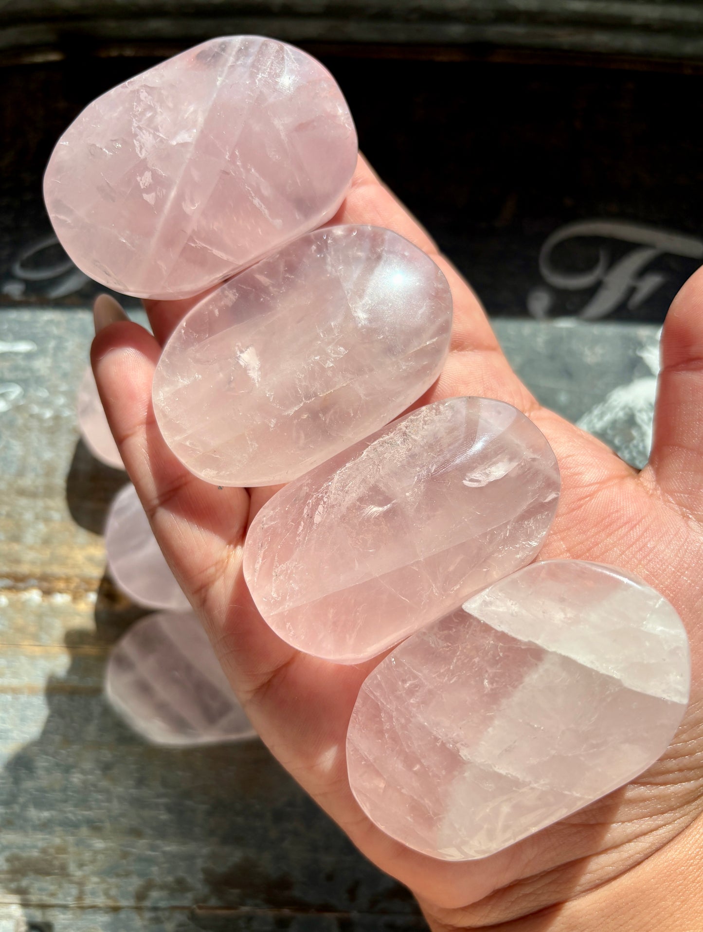 One (1) Gorgeous Jelly Lavender Rose Quartz Palm Stone from Madagascar | Intuitley Chosen